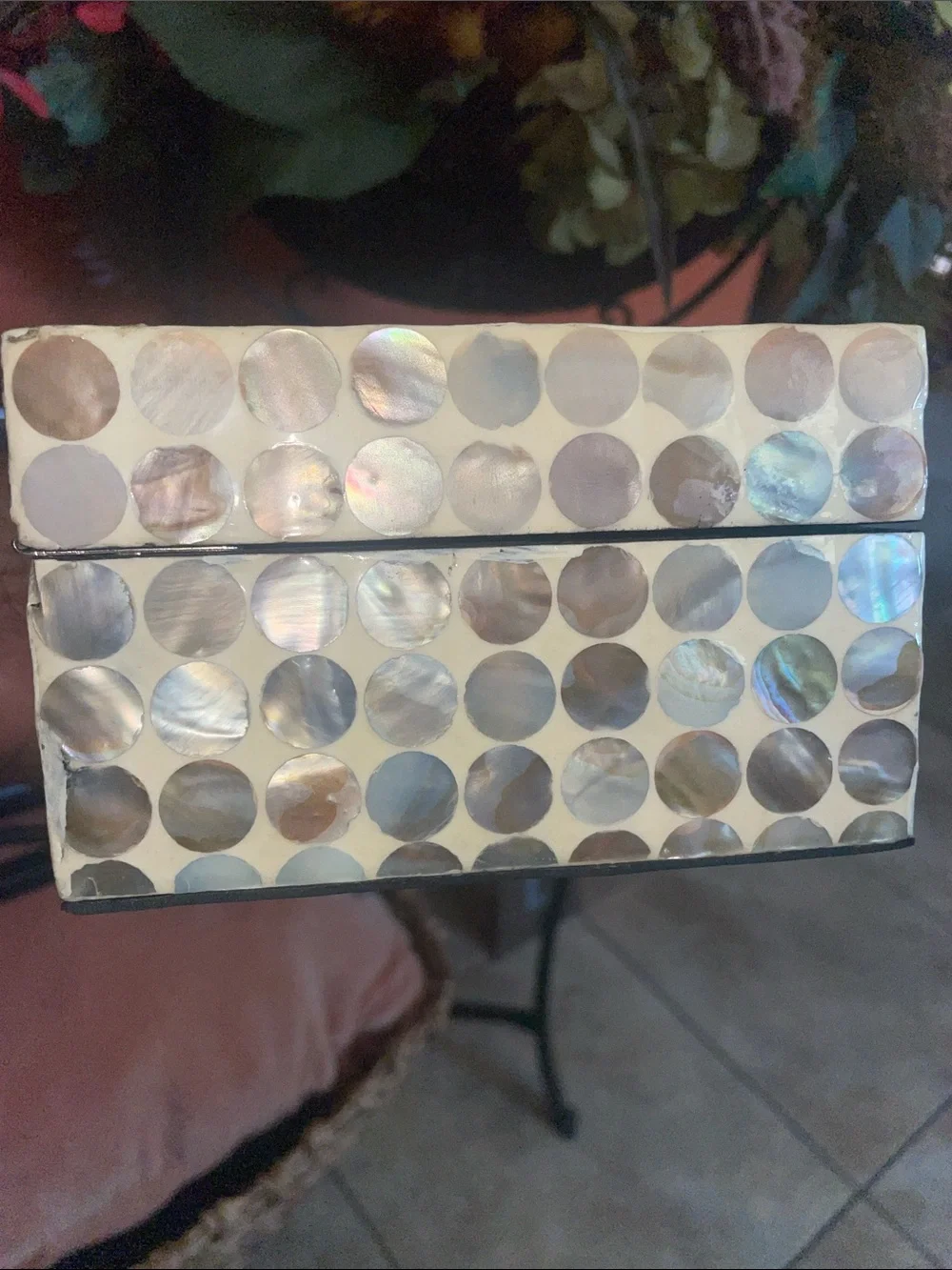 Shell Inlay Rectangle Jewelry Box - Neutral Brown & Cream Dot Pattern